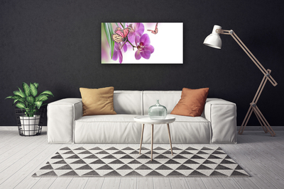 Canvas Wall art Butterflies flowers nature yellow pink grey