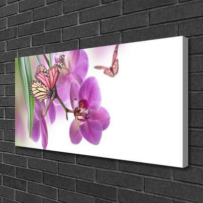 Canvas Wall art Butterflies flowers nature yellow pink grey