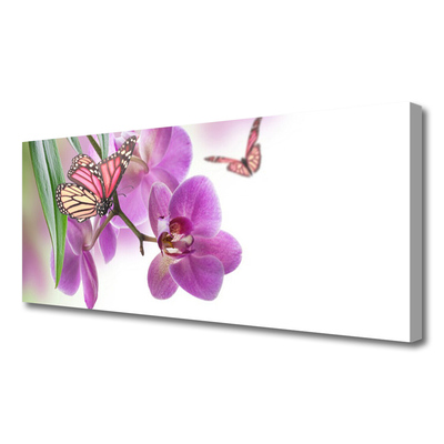 Canvas Wall art Butterflies flowers nature yellow pink grey