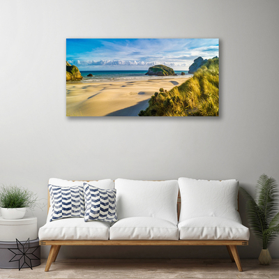 Canvas Wall art Beach rocks landscape brown grey green