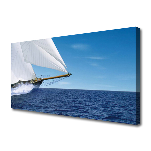 Canvas Wall art Boat sea landscape white blue