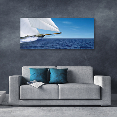 Canvas Wall art Boat sea landscape white blue