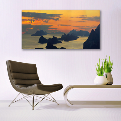 Canvas Wall art Sea rocks landscape green black yellow grey