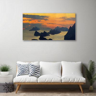 Canvas Wall art Sea rocks landscape green black yellow grey