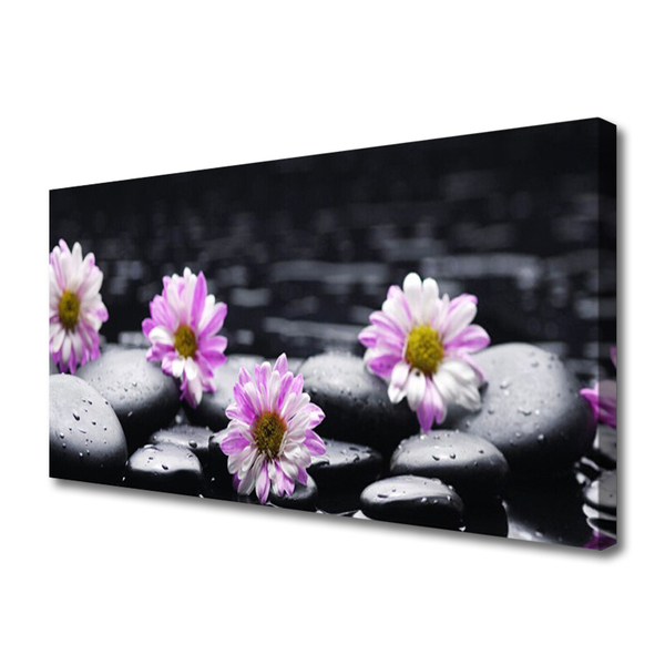 Canvas Wall art Flower stones floral pink white black