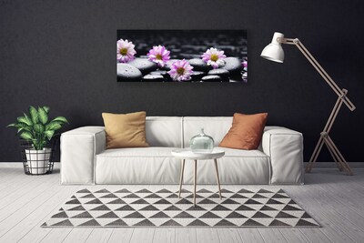 Canvas Wall art Flower stones floral pink white black