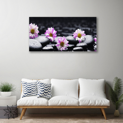 Canvas Wall art Flower stones floral pink white black