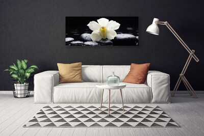 Canvas Wall art Flower stones floral white black