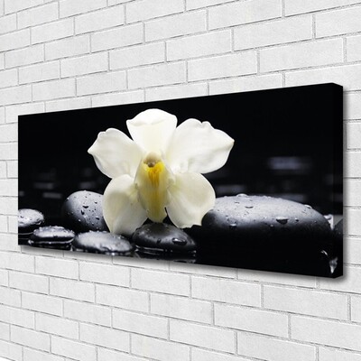 Canvas Wall art Flower stones floral white black