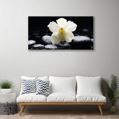 Canvas Wall art Flower stones floral white black