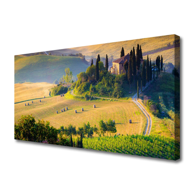 Canvas Wall art Field trees landscape green brown