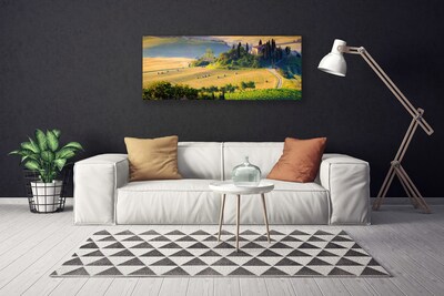 Canvas Wall art Field trees landscape green brown