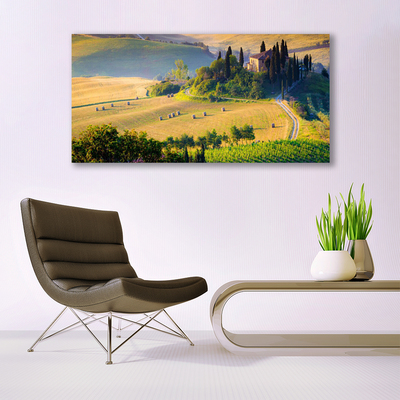 Canvas Wall art Field trees landscape green brown