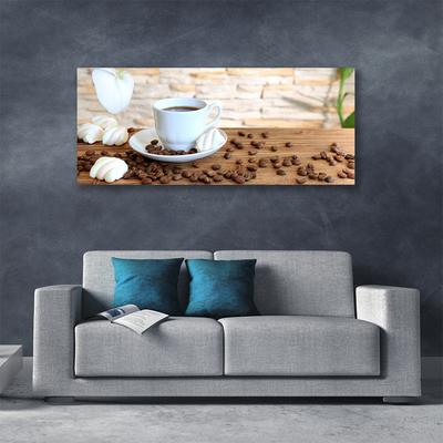 Canvas Wall art Cup coffee beans kitchen white brown