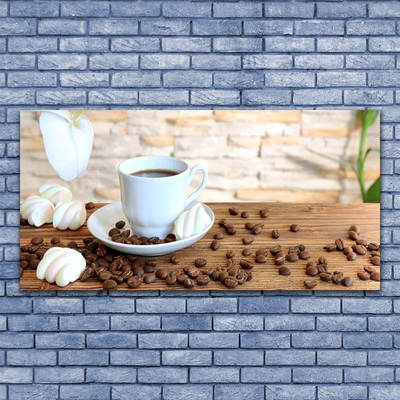 Canvas Wall art Cup coffee beans kitchen white brown