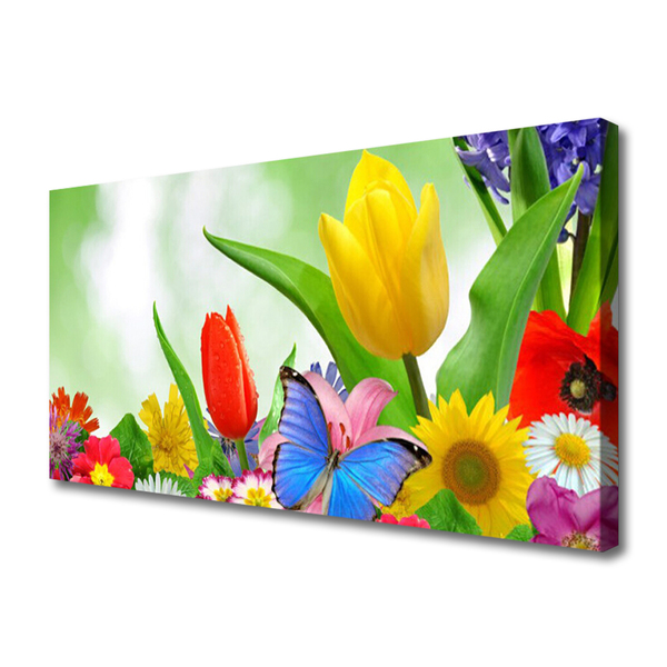 Canvas Wall art Butterfly flowers nature multi