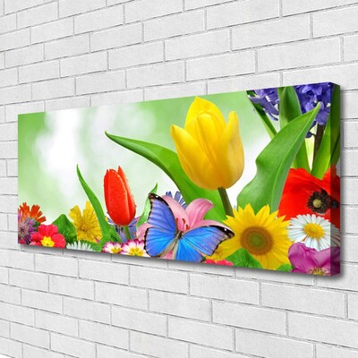 Canvas Wall art Butterfly flowers nature multi