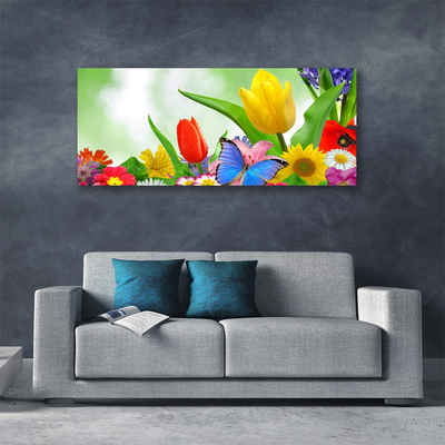 Canvas Wall art Butterfly flowers nature multi