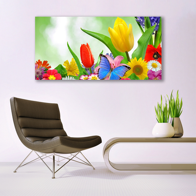 Canvas Wall art Butterfly flowers nature multi