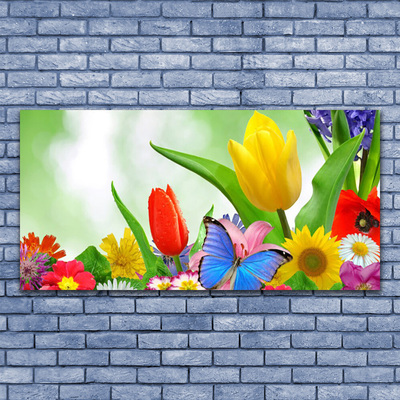 Canvas Wall art Butterfly flowers nature multi