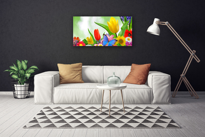 Canvas Wall art Butterfly flowers nature multi