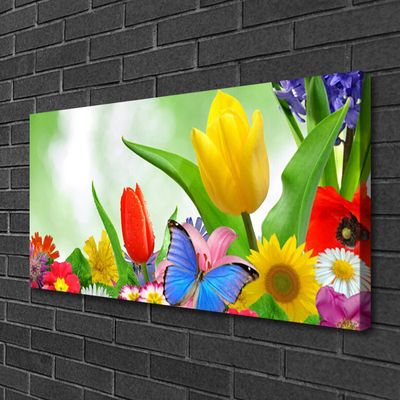 Canvas Wall art Butterfly flowers nature multi