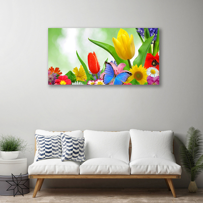 Canvas Wall art Butterfly flowers nature multi