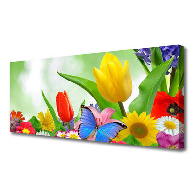 Canvas Wall art Butterfly flowers nature multi