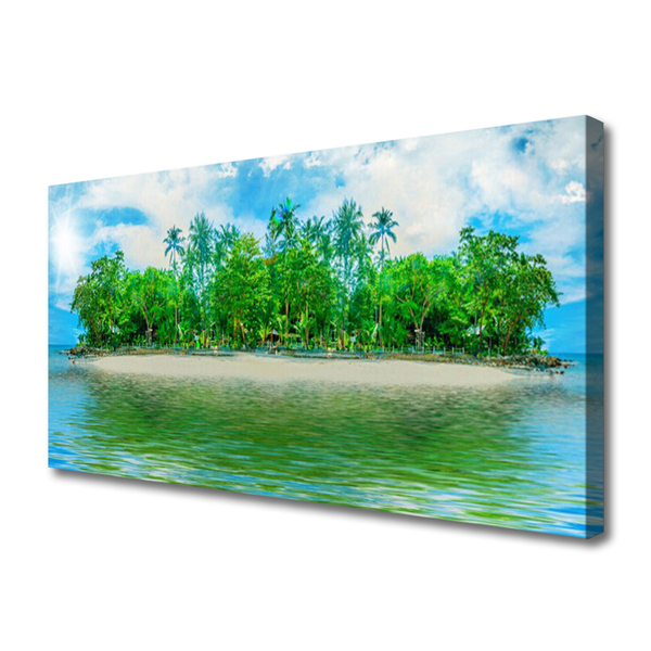 Canvas Wall art Sea island landscape blue brown green