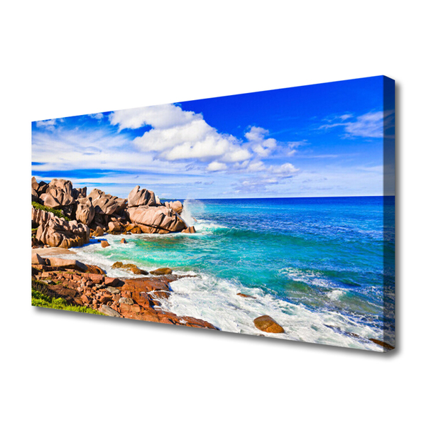 Canvas Wall art Beach rocks sea landscape brown grey blue