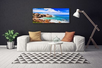 Canvas Wall art Beach rocks sea landscape brown grey blue
