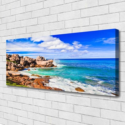 Canvas Wall art Beach rocks sea landscape brown grey blue