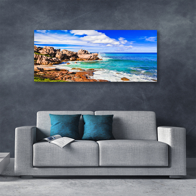 Canvas Wall art Beach rocks sea landscape brown grey blue