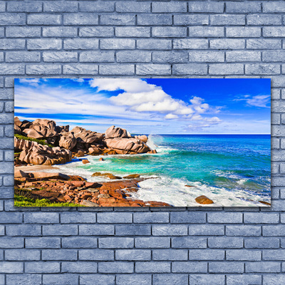 Canvas Wall art Beach rocks sea landscape brown grey blue