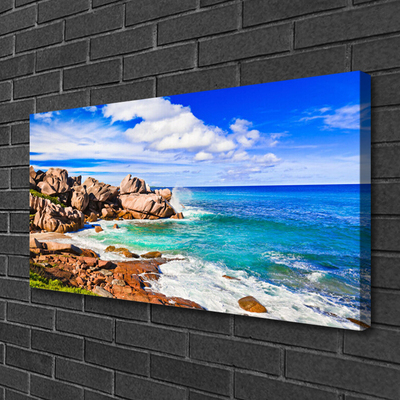 Canvas Wall art Beach rocks sea landscape brown grey blue