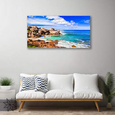 Canvas Wall art Beach rocks sea landscape brown grey blue