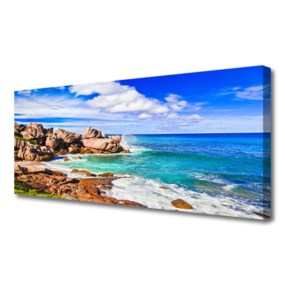 Canvas Wall art Beach rocks sea landscape brown grey blue