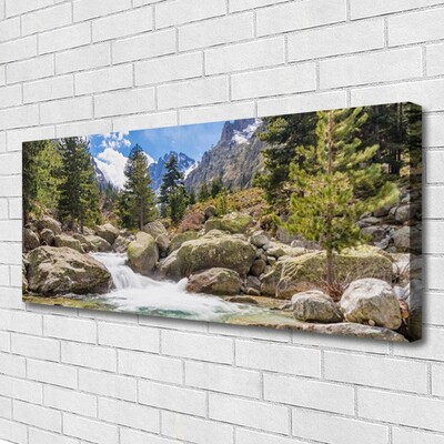 Canvas Wall art Mountain forest stones lake nature grey brown green white