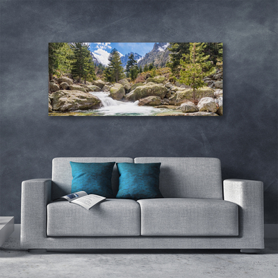 Canvas Wall art Mountain forest stones lake nature grey brown green white