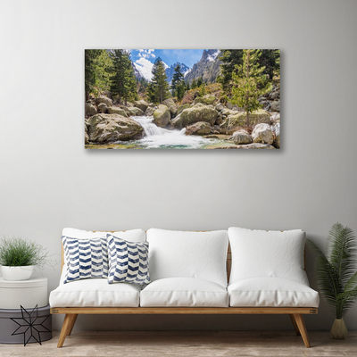 Canvas Wall art Mountain forest stones lake nature grey brown green white