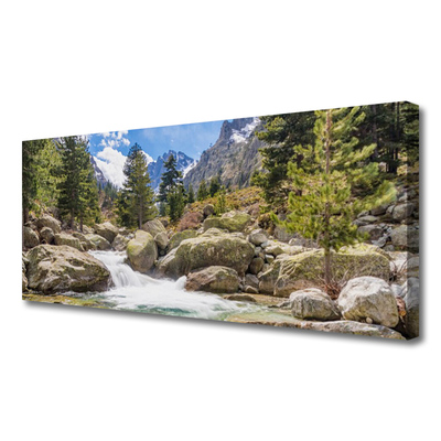 Canvas Wall art Mountain forest stones lake nature grey brown green white