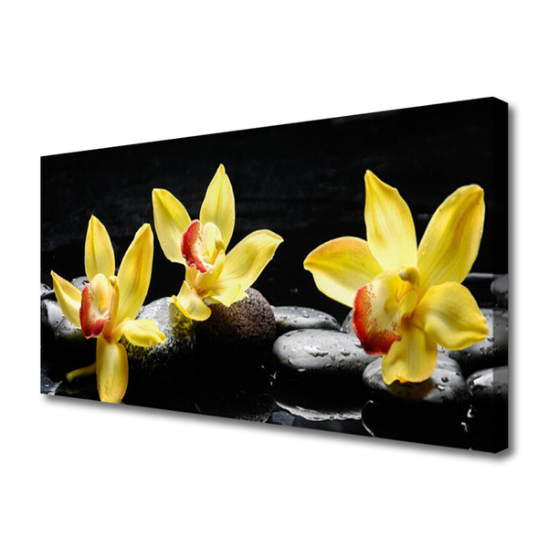 Canvas Wall art Flower stones floral green black