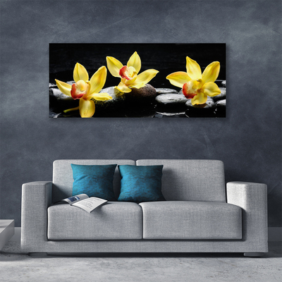 Canvas Wall art Flower stones floral green black