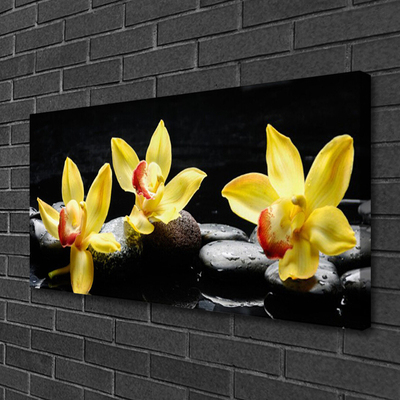 Canvas Wall art Flower stones floral green black