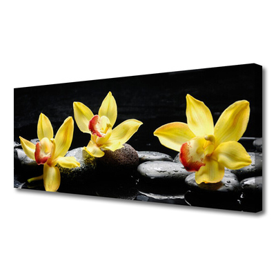 Canvas Wall art Flower stones floral green black