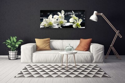 Canvas Wall art Flower stones floral white black