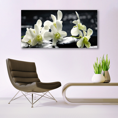 Canvas Wall art Flower stones floral white black