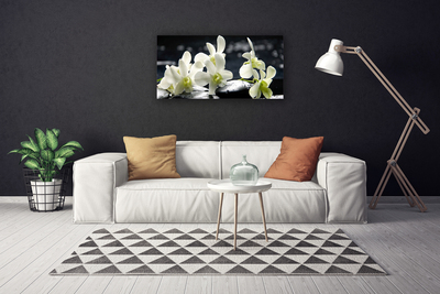 Canvas Wall art Flower stones floral white black