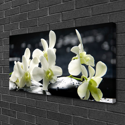 Canvas Wall art Flower stones floral white black