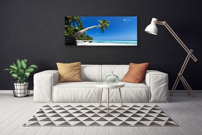 Canvas Wall art Beach palm tree sea landscape brown green blue